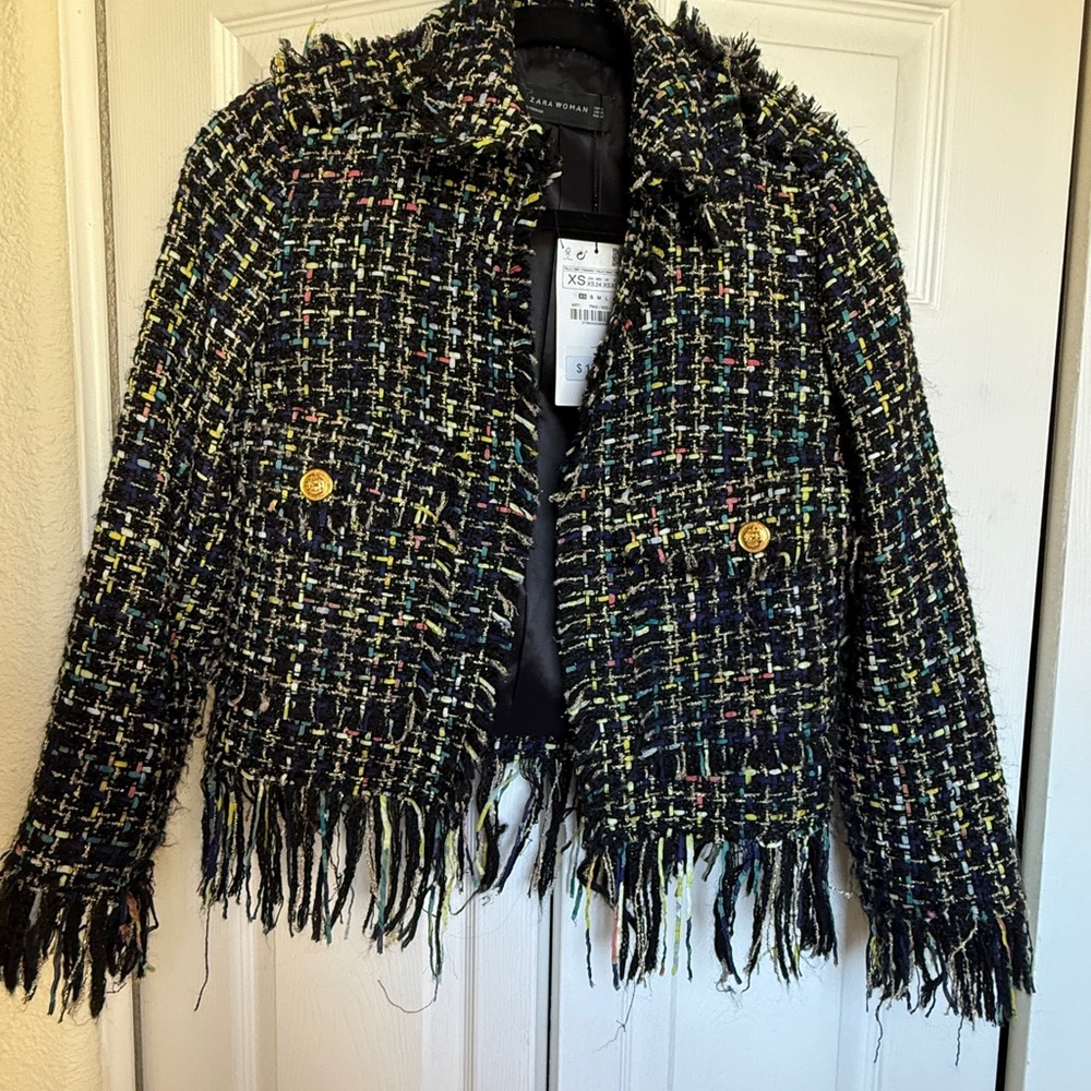 NWT ZARA FRINGED JACKET WITH LAPEL COLLAR 7862/623 Size XS